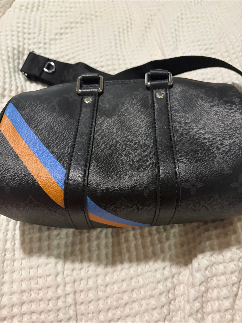 LV Black Monogram small speedy with Blue and Orange Stripes - Picture 3 of 7
